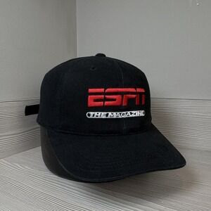 Vintage 90's ESPN The Magazine Hat Black Sports Network Dad Cap Snapback